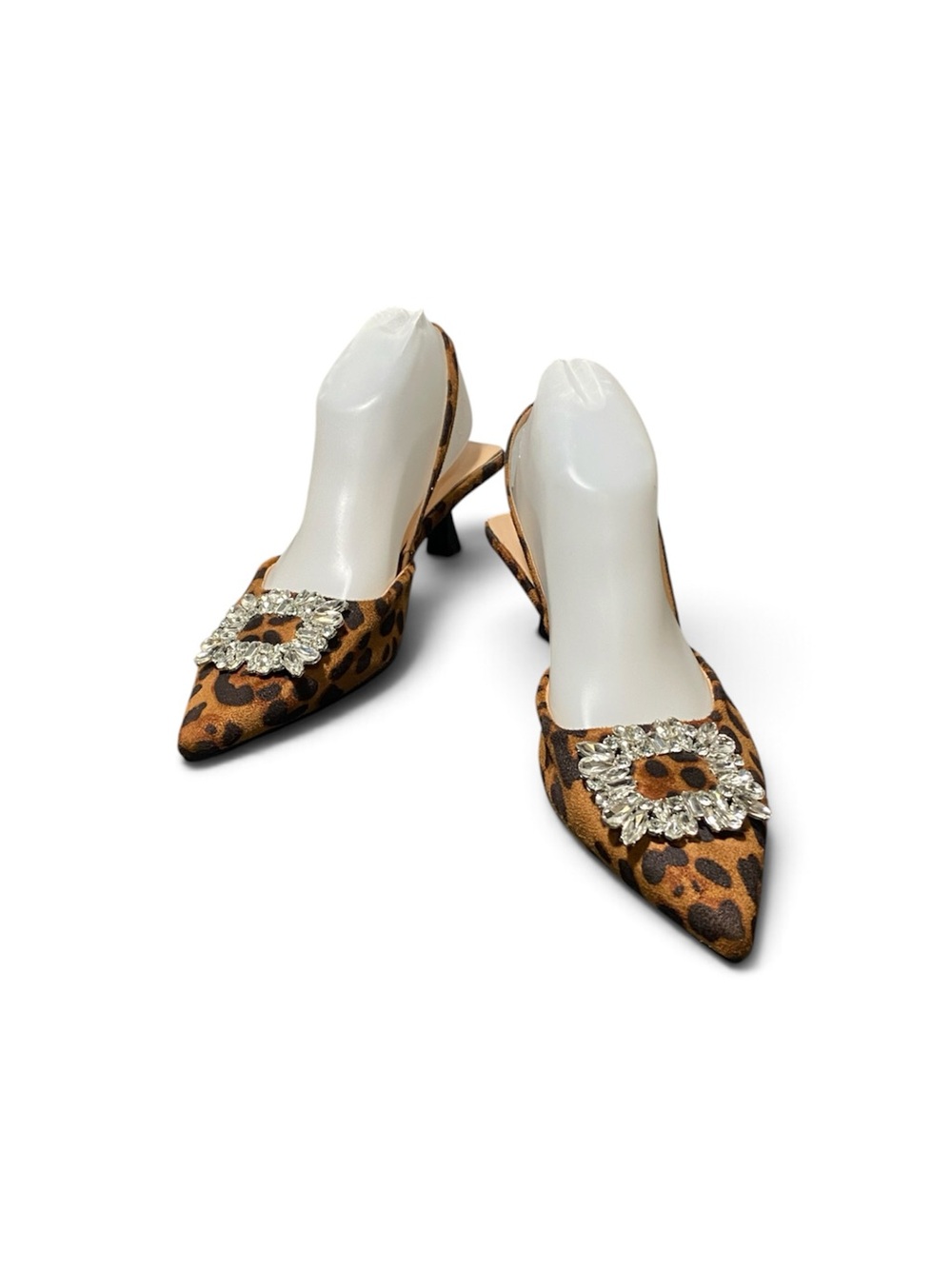 Women Leopard-Print Slingback Kitten Heel Shoe Sz-10